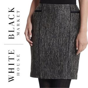 WHBM Black White Shiny Tweed Straight Pencil Skirt Sz 8